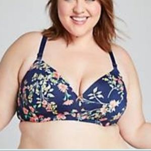 Cacique - Lightly Lined t-shirt Bra with lace back in Navy / floral 34DD
